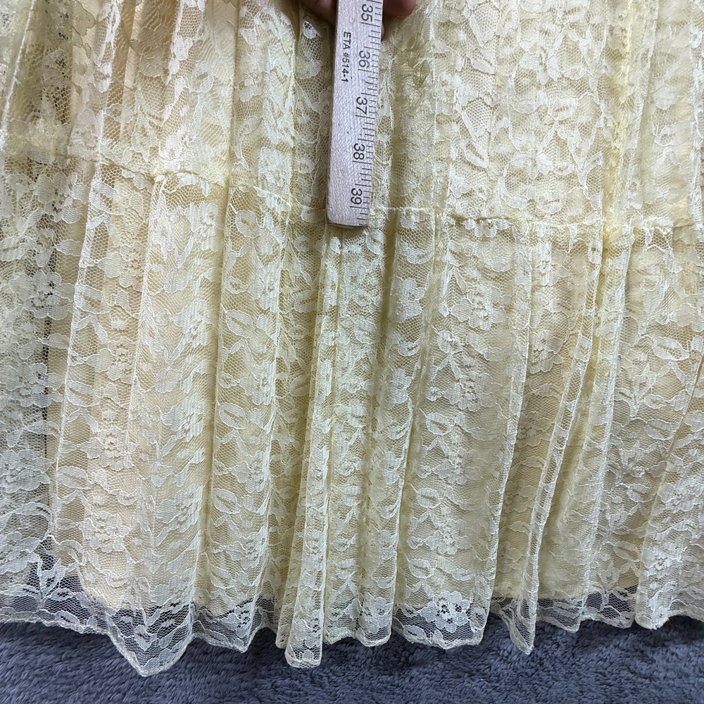 Vintage 70s Yellow Lace Maxi Dress Tie Shoulder Straps Boho Empire Waist Floor - Picture 8 of 9